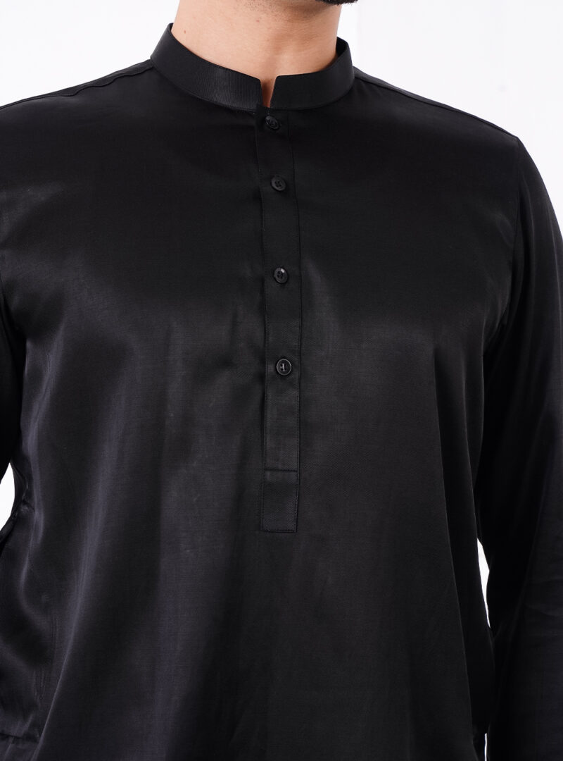 Black Cotton Kurta Pajama - Image 2