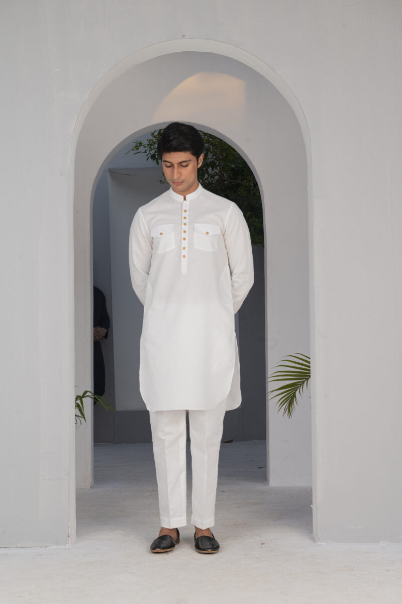 Premium White Linen Kurta Pajama - Image 3