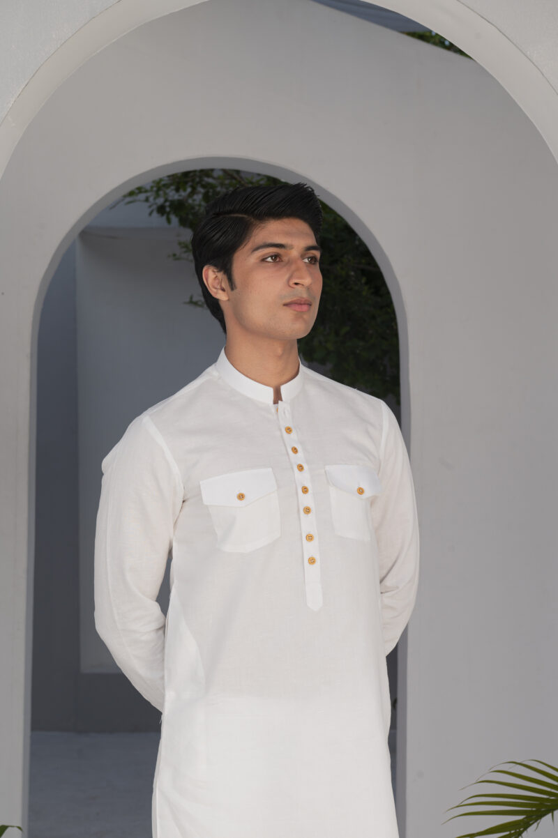 Premium White Linen Kurta Pajama - Image 2