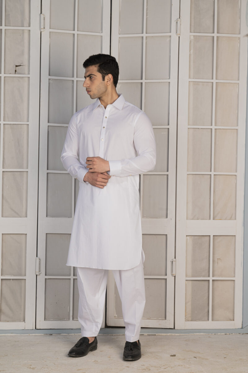 White Cotton Shalwar Kameez - Image 3