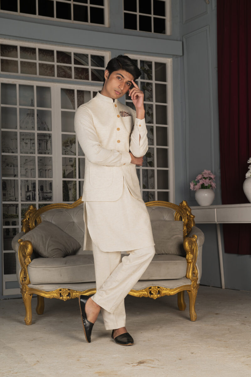 Ivory Linen Waistcoat - Image 4