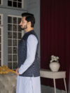 Blue Self Textured Waistcoat - Image 2